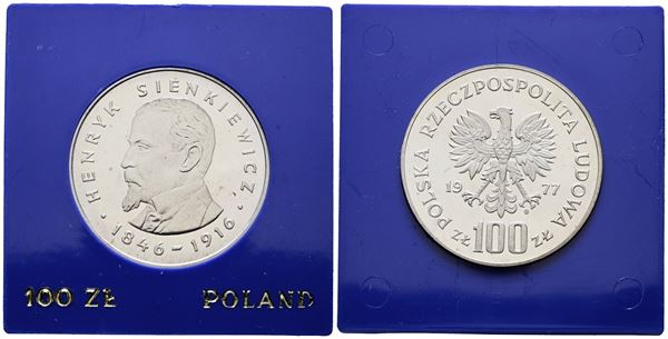 POLONIA. 100 zlotych 1976 "130 anni nascita Henryk Sienkiewicz". Y 88; Ag; 16,5gr. In capsula blu.