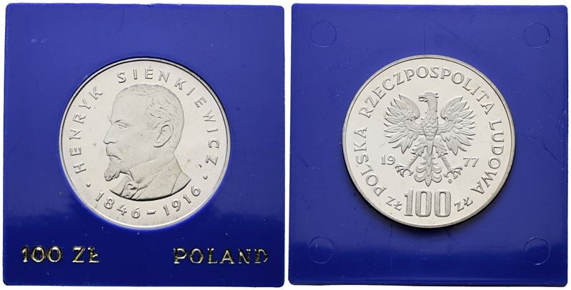 Polonia. 100 Zlotych 1976 "130 Anni Nascita Henryk Sienkiewicz". Y 88; Ag; 16,5gr. in Capsula Blu...