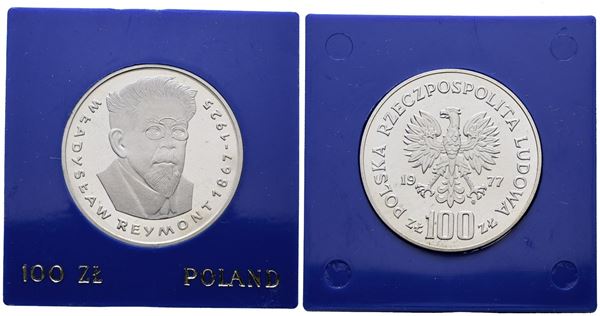 POLONIA. 100 zlotych 1976 "110 anni nascita WladislaW Reymont". Y 89; Ag; 16,5gr. In capsula blu.