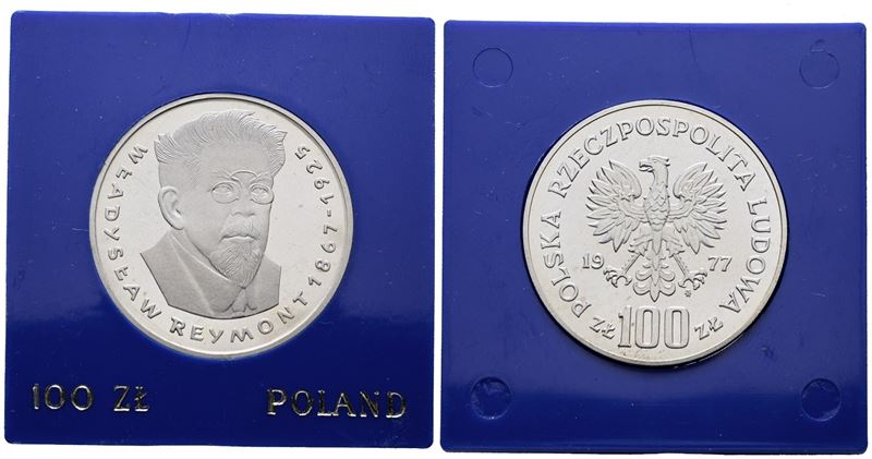 Polonia. 100 Zlotych 1976 "110 Anni Nascita Wladislaw Reymont". Y 89; Ag; 16,5gr. in Capsula Blu.