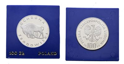 Polonia, 100 Zlotych 1977 'Bufalo', Prova in capsula blu, Y 87, Argento, 16,5 gr