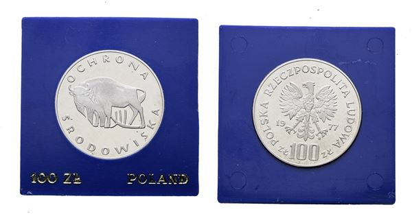 POLONIA. 100 zlotych 1977 "Bufalo". Y 87; Ag; 16,5gr. In capsula blu.