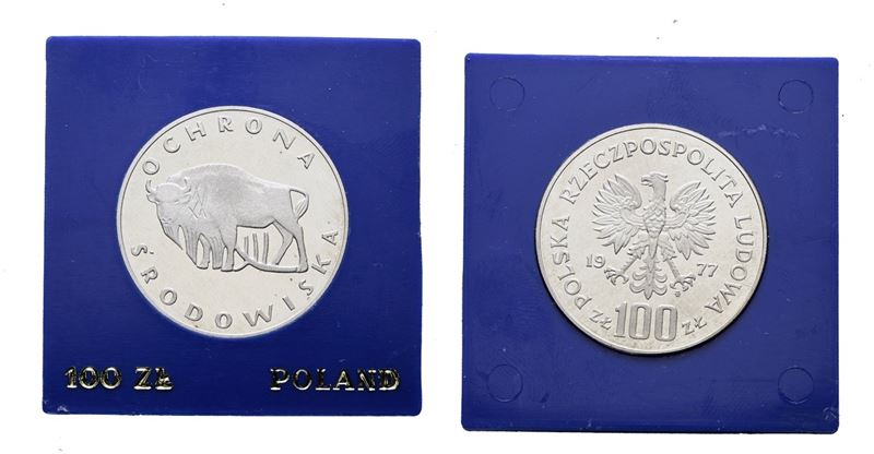 Polonia. 100 Zlotych 1977 "bufalo". Y 87; Ag; 16,5gr. in Capsula Blu.