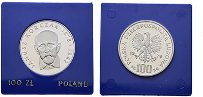 Polonia. 100 Zlotych 1978 "centenario Nascita di Janusz Korczak". Y 94; Ag; 16,5gr. in Capsula Bl...
