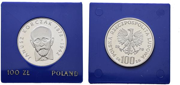 POLONIA. 100 zlotych 1978 "Centenario nascita di Janusz Korczak". Y 94; Ag; 16,5gr. In capsula blu.