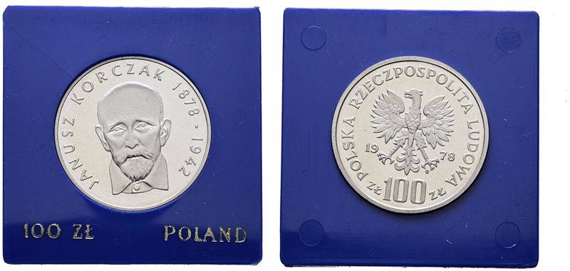 Polonia. 100 Zlotych 1978 "centenario Nascita di Janusz Korczak". Y 94; Ag; 16,5gr. in Capsula Bl...