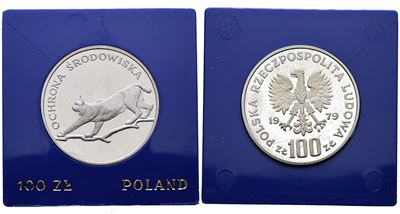 Polonia, 100 zlotych 1979 "Lince", Ag, 16,5 gr, PROOF
