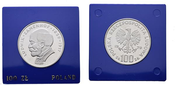POLONIA. 100 zlotych 1979 "120 anni dalla nascita di Ludwik Zamenhof". Y 103; Ag; 16,5gr. In capsula blu.