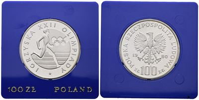 Polonia. 100 Zlotych 1980 "giochi Olimpici". Y 109; Ag; 16,5gr. in Capsula Blu.