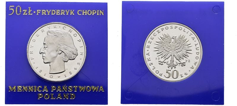 Polonia. 50 Zlotych 1972 "chopin". Y 66; Ag; 12,75gr. in Capsula Blu.