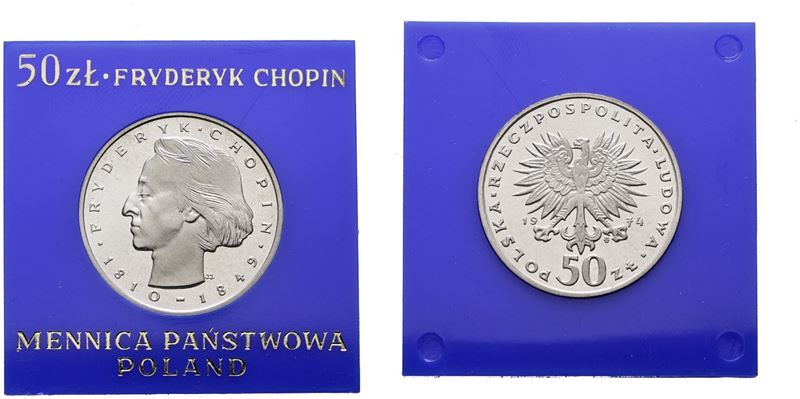 Polonia. 50 Zlotych 1974 "chopin". Y 66; Ag; 12,75gr. in Capsula Blu.
