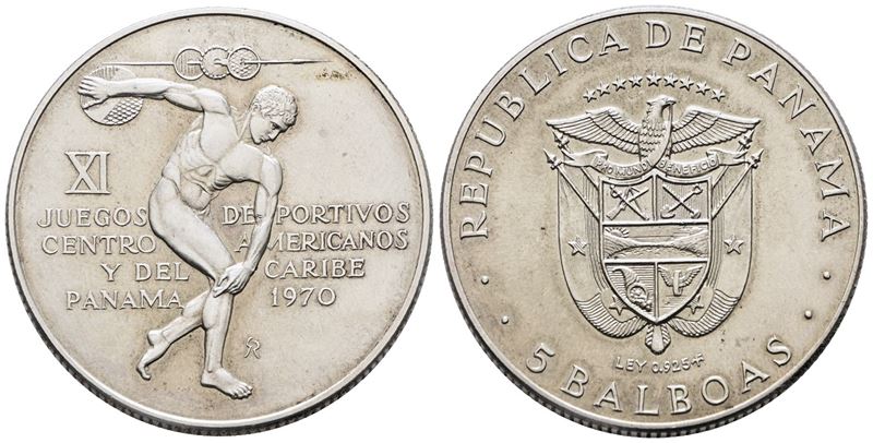 PANAMA. 5 balboa. Per gli XI giochi olimpici centramericani e caraibici. KM 28; Ag; 35,7gr