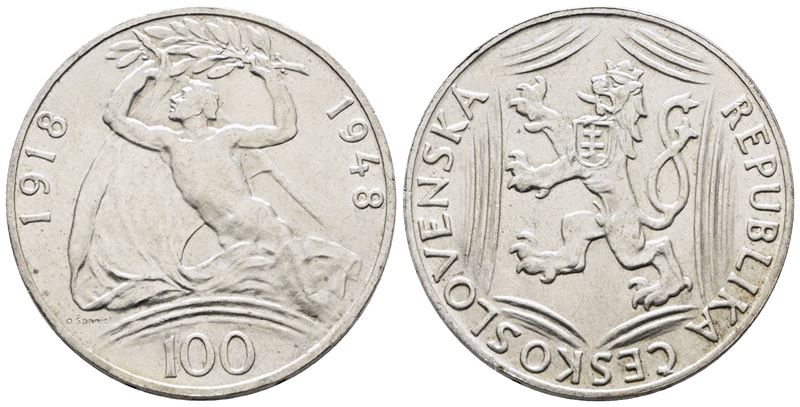 Cecoslovacchia. 100 Corone 1948 '30° Anniversario Dell'indipendenza'. Km 27; Ag; 14gr