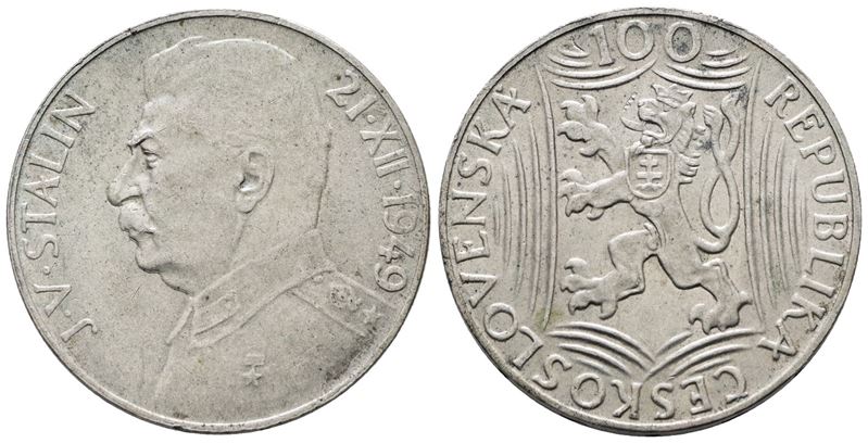 Cecoslovacchia. 100 Corone 1949 "josif Stalin". Km 30; Ag; 14gr