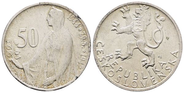 CECOSLOVACCHIA. 50 corone 1947 "3° anniversario insurrezione slovacca". KM 24; Ag; 10gr