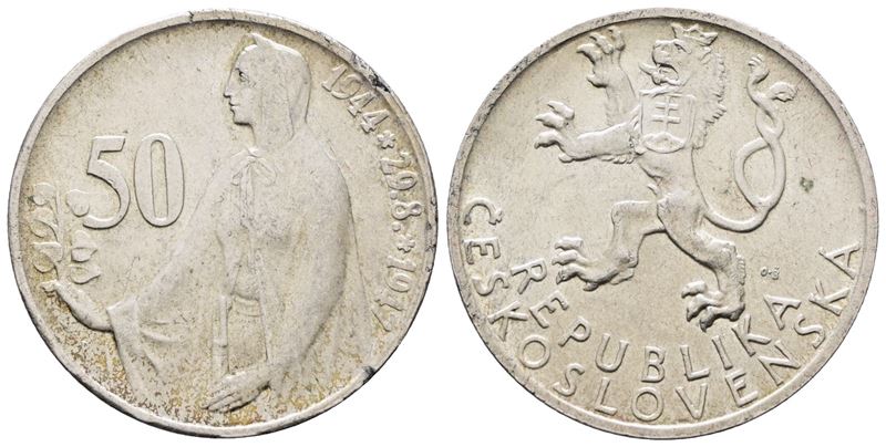 Cecoslovacchia. 50 Corone 1947 '3° Anniversario Insurrezione Slovacca'. Km 24; Ag; 10gr