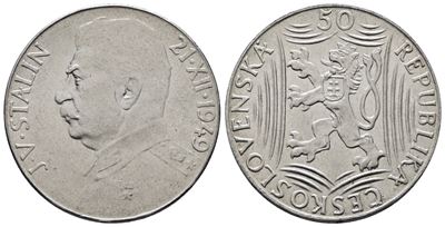 Cecoslovacchia. 50 Corone 1949 'josif Stalin'. Km 28; Ag; 10gr