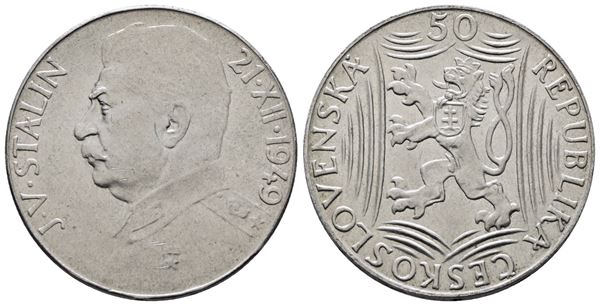 CECOSLOVACCHIA. 50 corone 1949 "Josif stalin". KM 28; Ag; 10gr