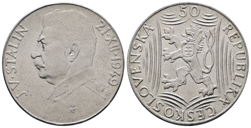 Cecoslovacchia. 50 Corone 1949 'josif Stalin'. Km 28; Ag; 10gr