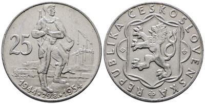 Cecoslovacchia. 25 Corone 1954 "10° Anniversario Insurrezione Slovacca". Km 41; Ag; 16gr