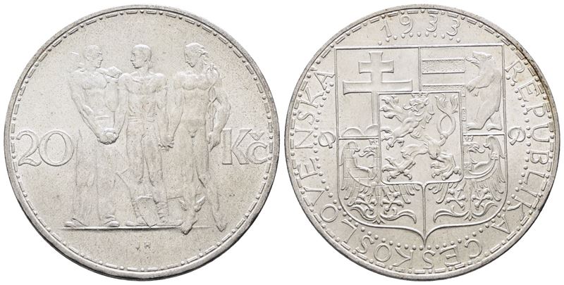 CECOSLOVACCHIA. 20 corone 1933. KM 17; Ag; 12gr. qFDC