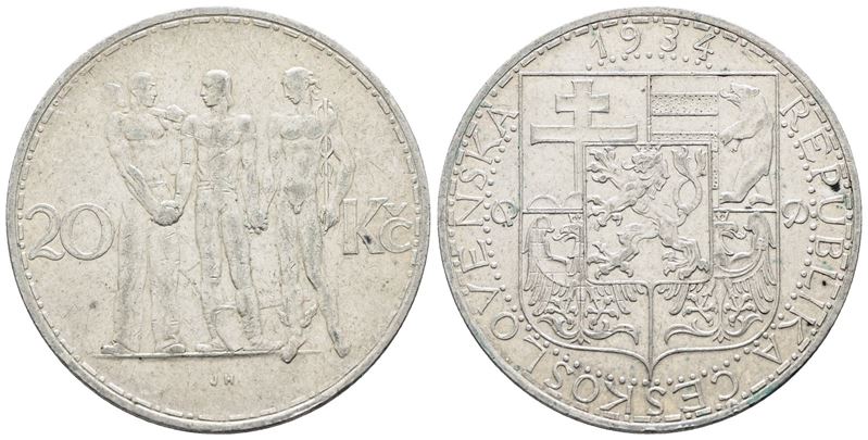 CECOSLOVACCHIA. 20 corone 1934. KM 17; Ag; 12gr. SPL