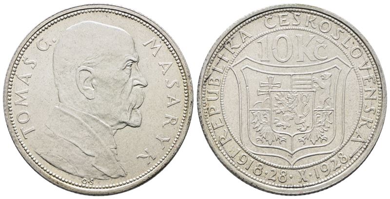 CECOSLOVACCHIA. 10 corone 1928 "10° anniversario dell'indipendenza". KM 12; Ag; 10gr. qFDC