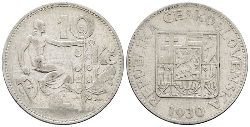 Cecoslovacchia. 10 Corone 1930. Km 15; Ag; 10gr