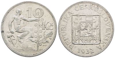 Cecoslovacchia. 10 Corone 1932. Km 15; Ag; 10gr