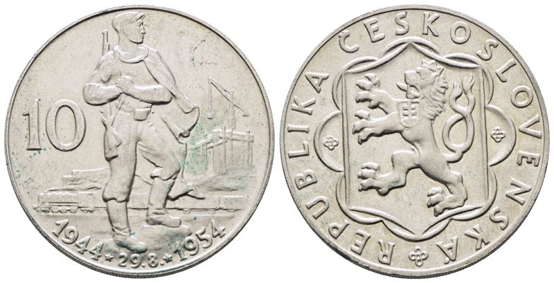 Cecoslovacchia. 10 Corone 1954 '10° Anniversario Insurrezione Slovacca'. Km 40; Ag; 12gr