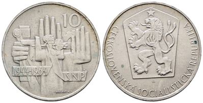 Cecoslovacchia. 10 Corone 1964 '20° Anniversario Insurrezione Slovacca'. Km 56; Ag; 12gr