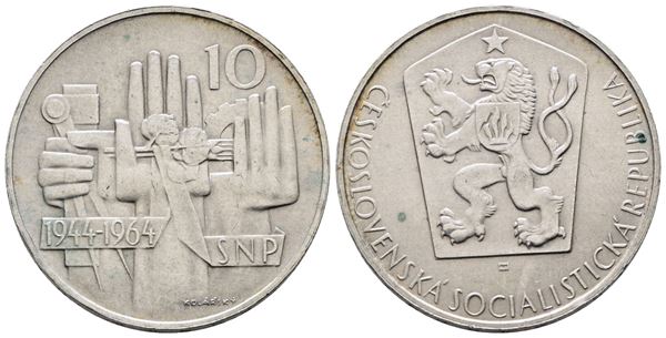 CECOSLOVACCHIA. 10 corone 1964 "20° anniversario insurrezione slovacca". KM 56; Ag; 12gr