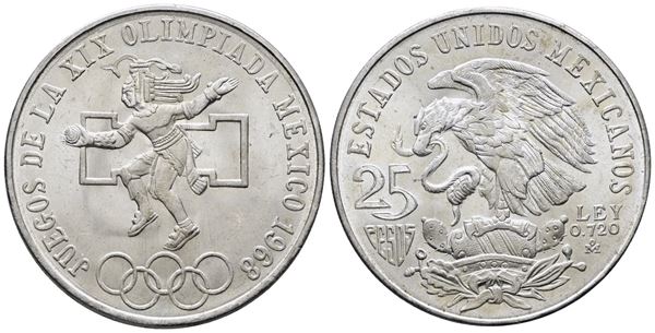 MESSICO. 25 pesos 1968 "Giochi olimpici Città del Messico". KM 479; Ag; 22,50gr