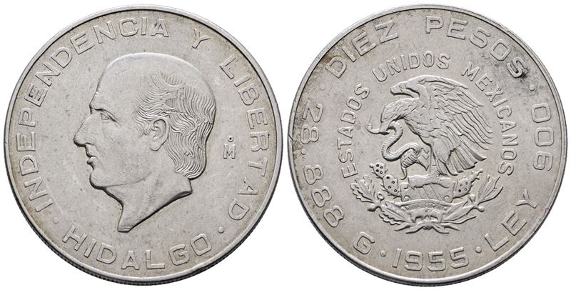 MESSICO. 10 pesos 1955. KM 474; Ag; 28,88gr
