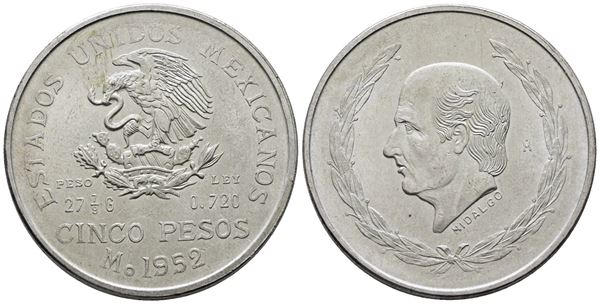 MESSICO. 5 pesos 1952. KM 467; Ag; 27,78gr