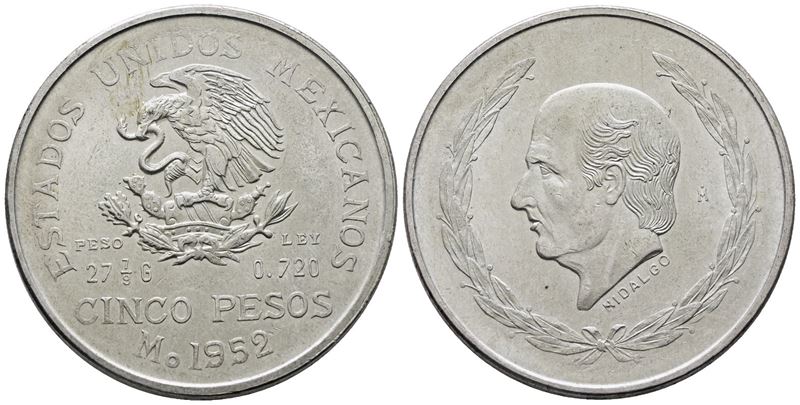 MESSICO. 5 pesos 1952. KM 467; Ag; 27,78gr