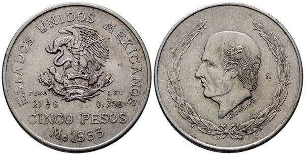 MESSICO. 5 pesos 1953. KM 467; Ag; 27,78gr