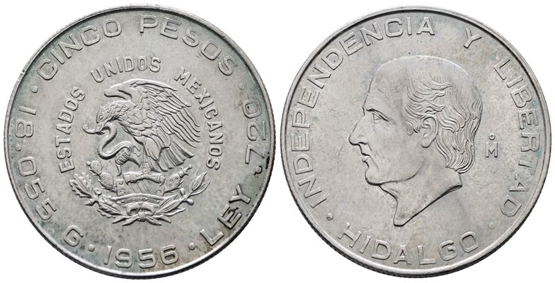 MESSICO. 5 pesos 1955. KM 469; Ag; 18,05gr