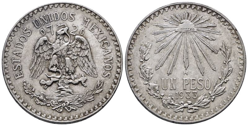 MESSICO. 1 peso 1933. KM 455; Ag; 16,66gr