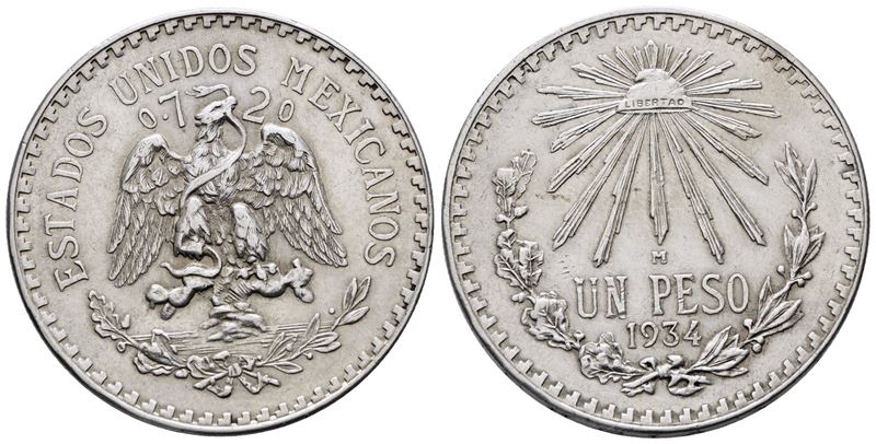 MESSICO. 1 peso 1934. KM 455; Ag; 16,66gr