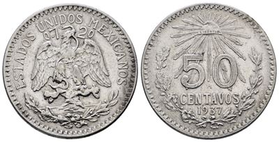 Messico. 50 Centesimi 1937. Km 447; Ag; 8,33gr