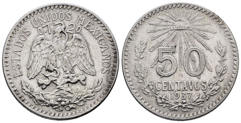 Messico. 50 Centesimi 1937. Km 447; Ag; 8,33gr