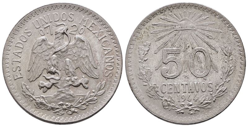 MESSICO. 50 centesimi 1944. KM 447; Ag; 8,33gr