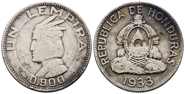 HONDURAS. 1 lempira 1933. KM 75; Ag; 12,50gr