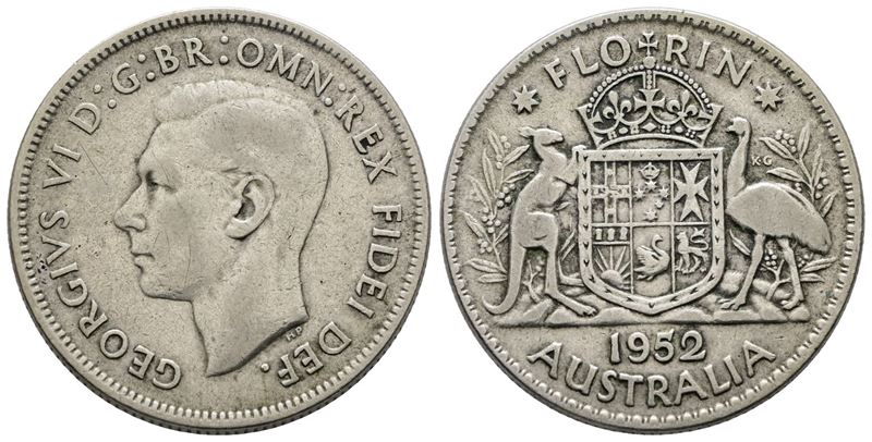 AUSTRALIA. Giorgio VI (1936-1952). 1 fiorino 1952. KM 48; Ag; 11,31gr