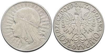 Polonia. 10 Zlotych 1932. Y 22; Ag; 22gr