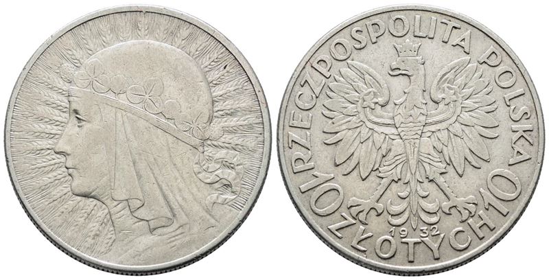Polonia. 10 Zlotych 1932. Y 22; Ag; 22gr