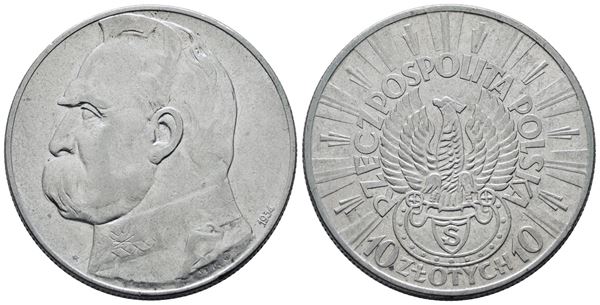 POLONIA. 10 zlotych 1934. Y 29; Ag; 22gr