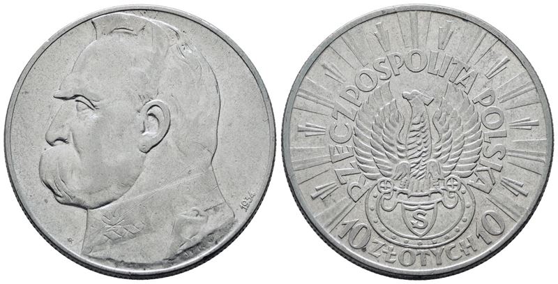 Polonia. 10 Zlotych 1934. Y 29; Ag; 22gr
