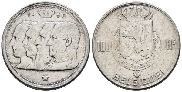 BELGIO. Baldovino (1948-1993). 100 franchi 1950. KM 138; Ag; 18gr